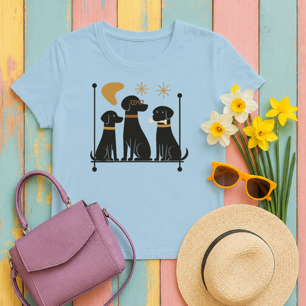 Mid-Century Black Labrador Retriever T-Shirt in Light Blue