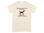 Beagle on a cream t-shirt with text "Personally victimized by barking at absolutely nothing."