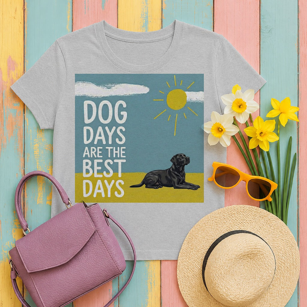 Dog Days Are The Best Days Black Labrador Retriever Art T-Shirt in Sport Grey
