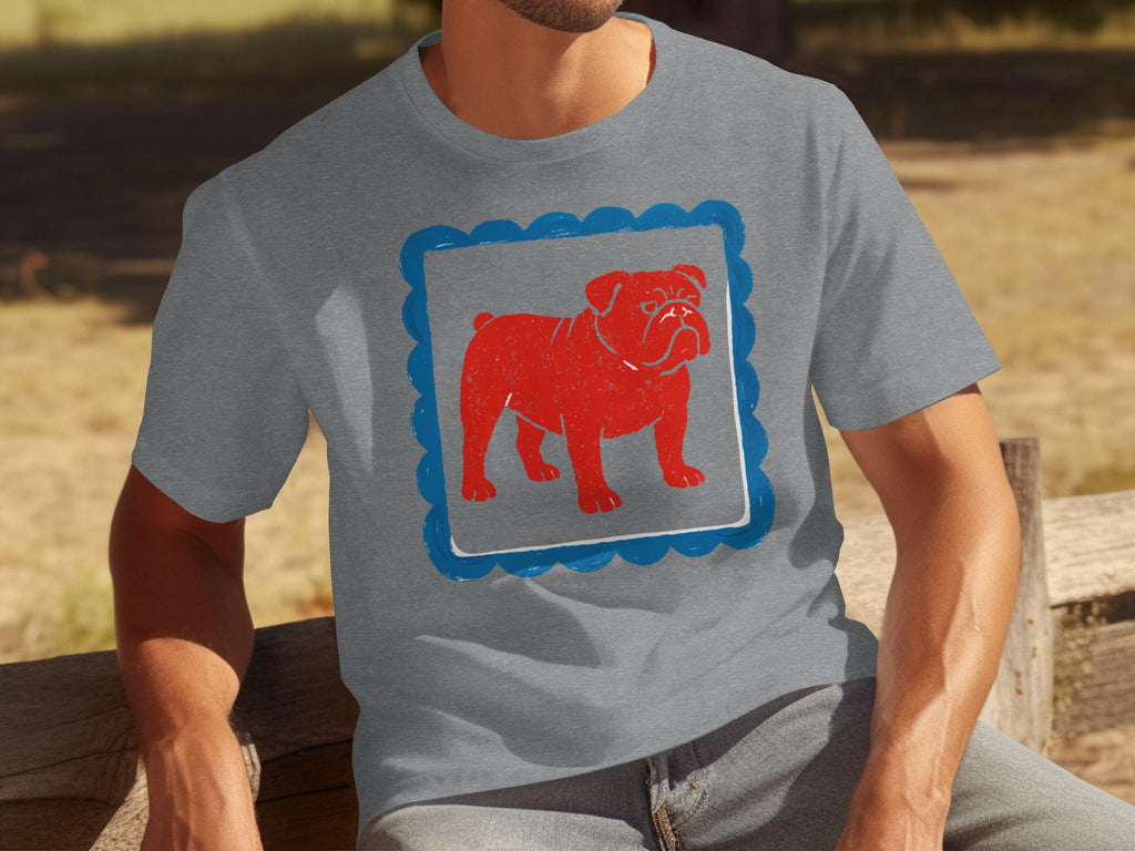 Cool Grey T-shirt Featuring Red Bulldog Graphic Design