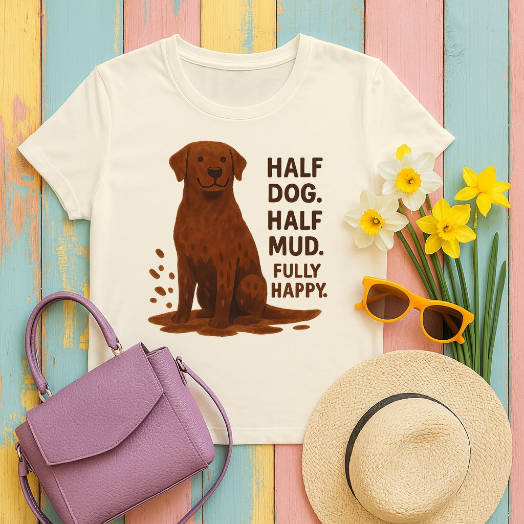 Chocolate Lab Half Dog Half Mud T-shirt in Natural
