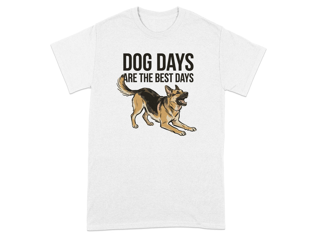 White t-shirt with text "DOG DAYS ARE THE BEST DAYS" and a German Shepherd.