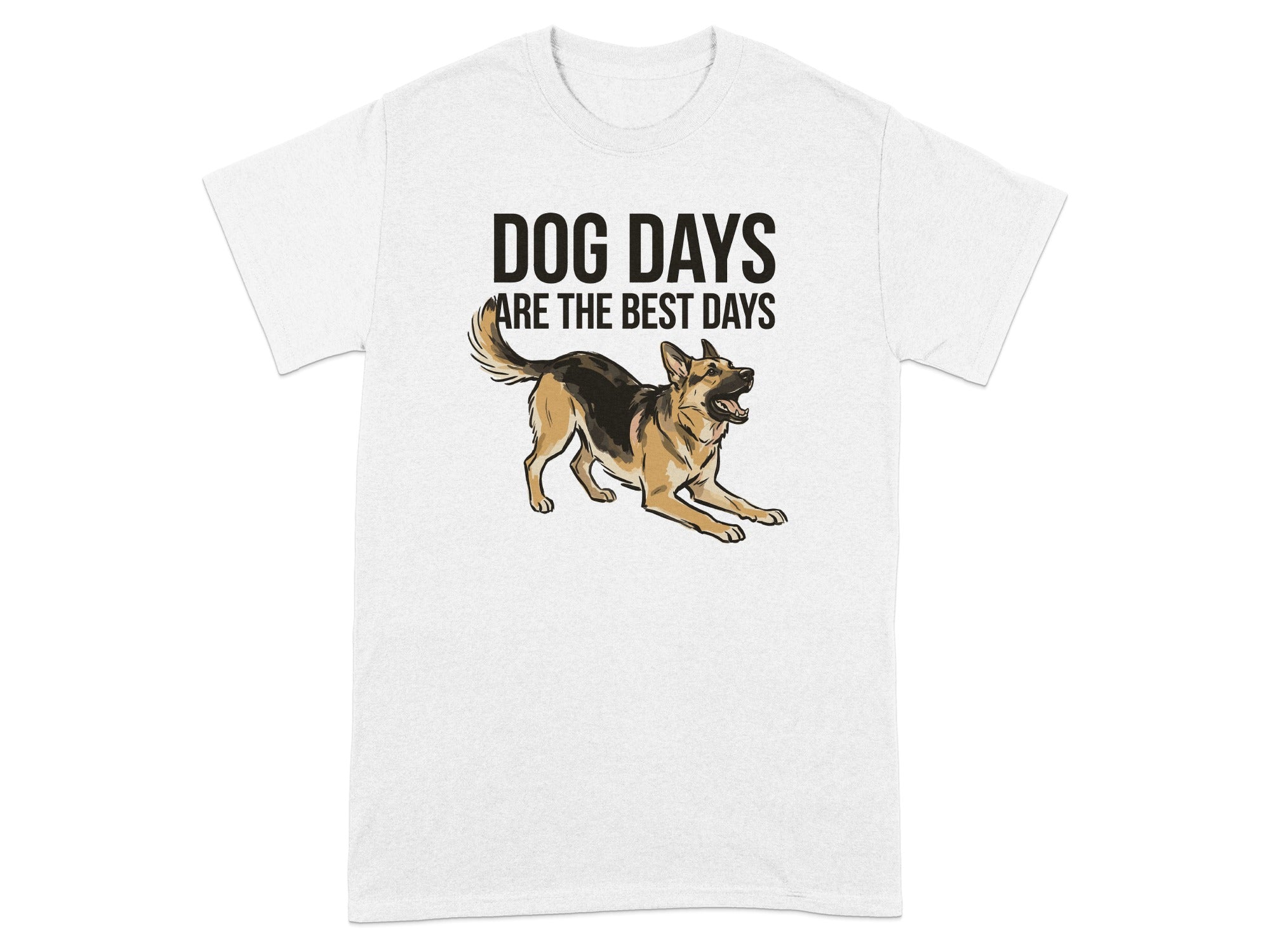 White t-shirt with text "DOG DAYS ARE THE BEST DAYS" and a German Shepherd.