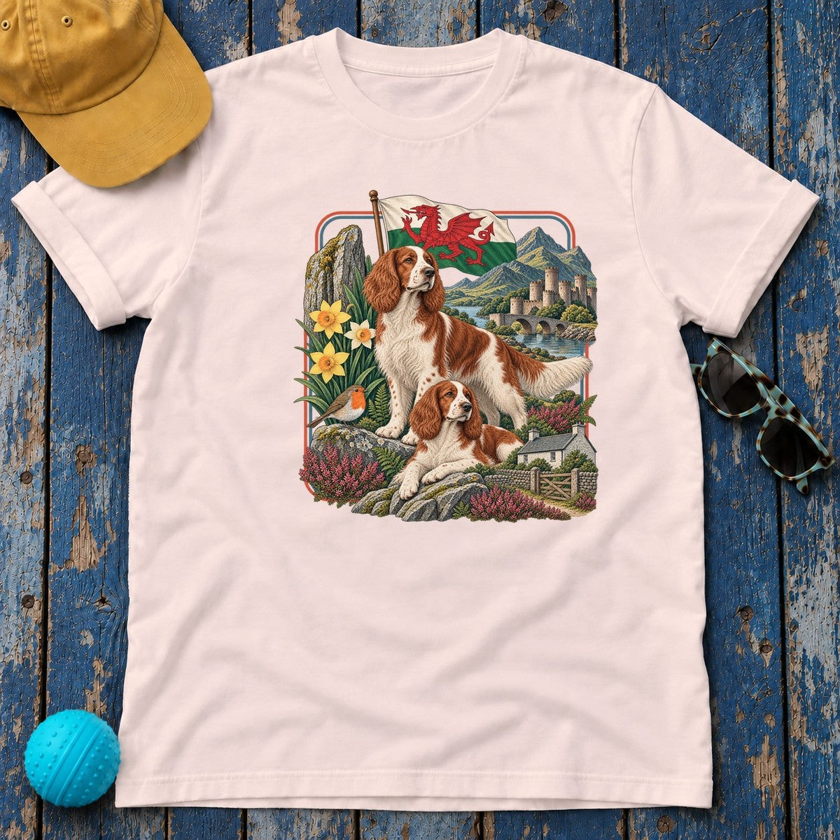 Welsh Springer Spaniel Wales Heritage T-Shirt in Soft Pink