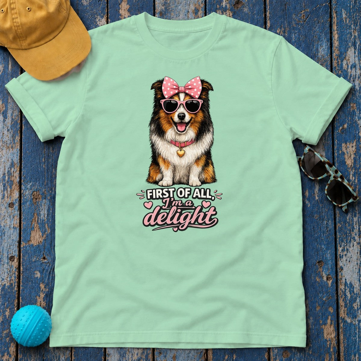 I'm a Delight Sheltie Bow T-Shirt in Mint Green