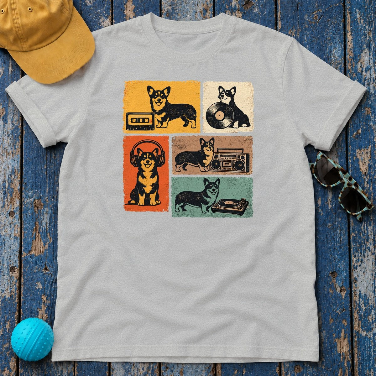 Retro Corgi Mixtape Vibe T-Shirt in Sport Grey