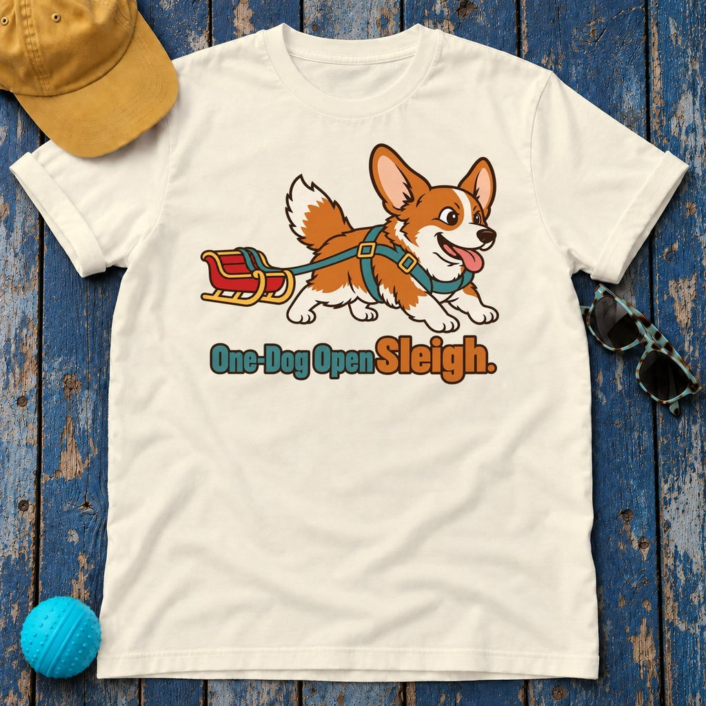 One Dog Open Sleigh Corgi T-Shirt — Natural