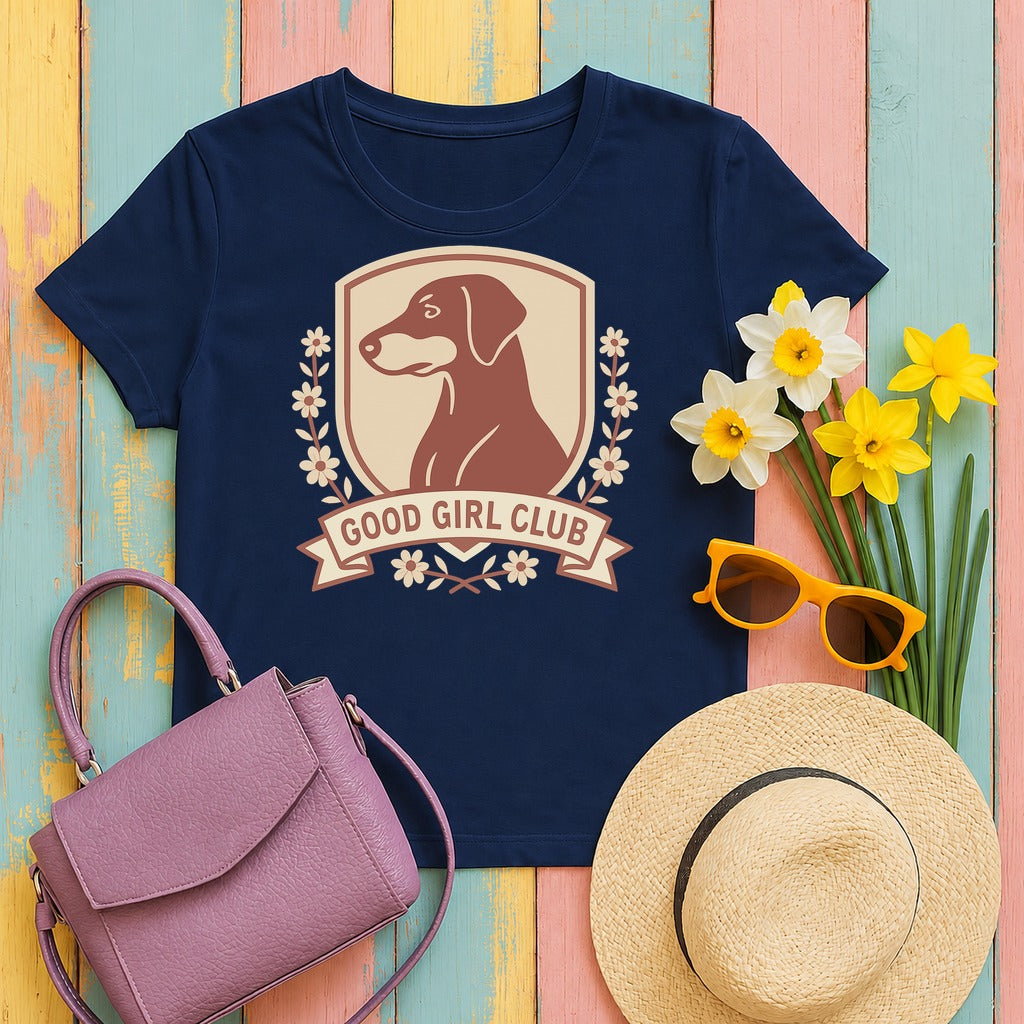 Doberman Good Girl Club Tee flat lay hero