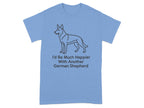 Light blue t-shirt with a line drawing of a German Shepherd and text.