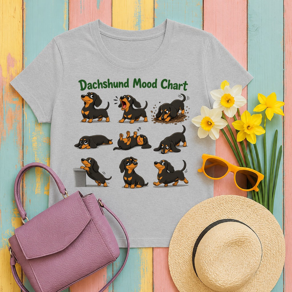 Dachshund Mood Chart T-Shirt in Sport Grey