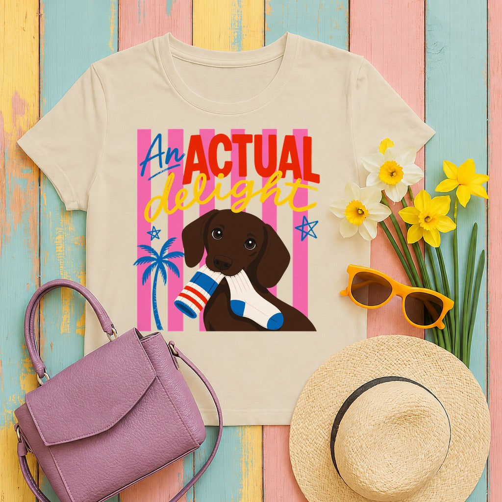 Actual Delight Dachshund & Socks T-Shirt in Sand