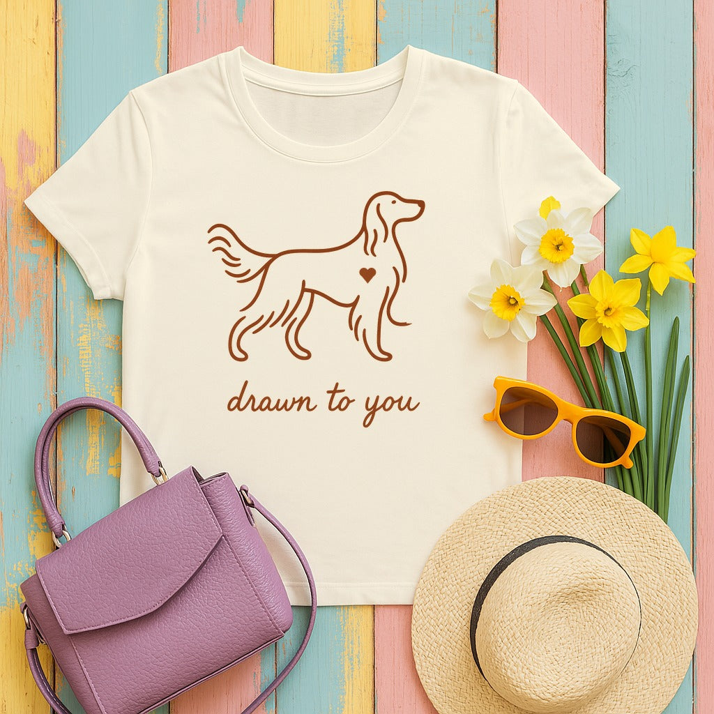 Irish Setter Drawn to You Line Art T-shirt in Natural