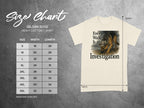 Gildan 5000 Heavy Cotton T-shirt size chart featuring a German Shepherd in a deerstalker hat.