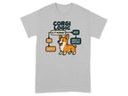 Corgi logic flowchart with a cartoon corgi, text "Is it moving?", "Yes", "Herd it", "No!", "Herd it anyway".