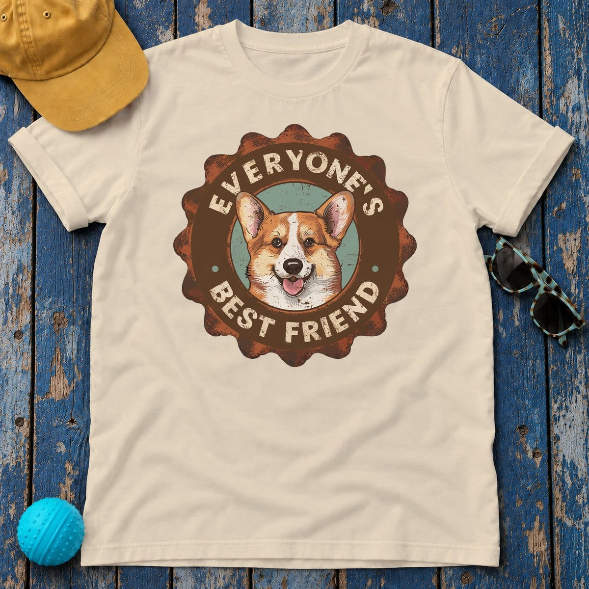 Everyone's Best Friend Corgi Dog With Sign Design T-Shirt in Sand