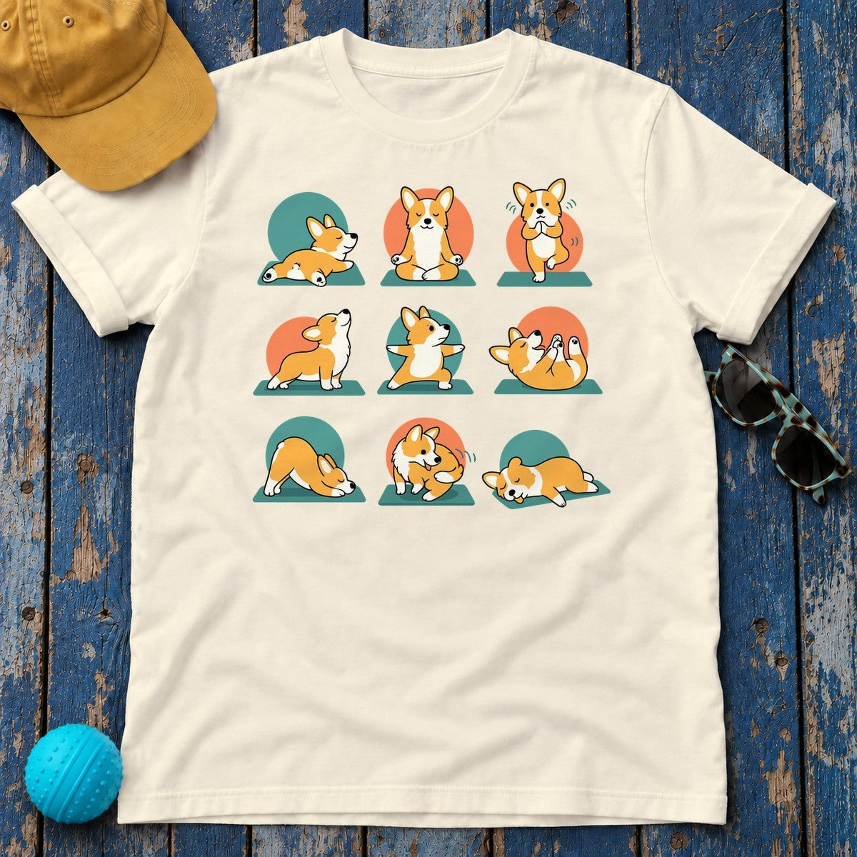 Corgi Yoga Flow Premium T-Shirt in Natural