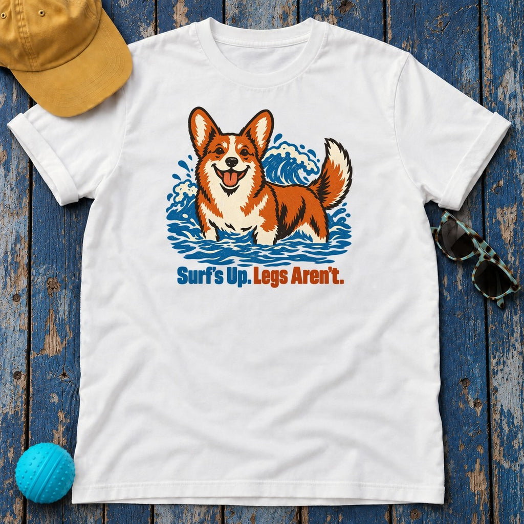 Surfs Up Legs Arent Corgi T-Shirt — White