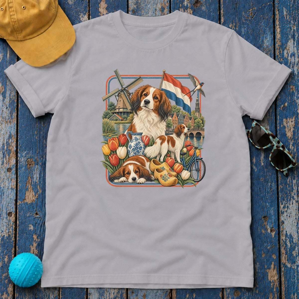 Kooikerhondje Netherlands Heritage T-Shirt in Athletic Heather