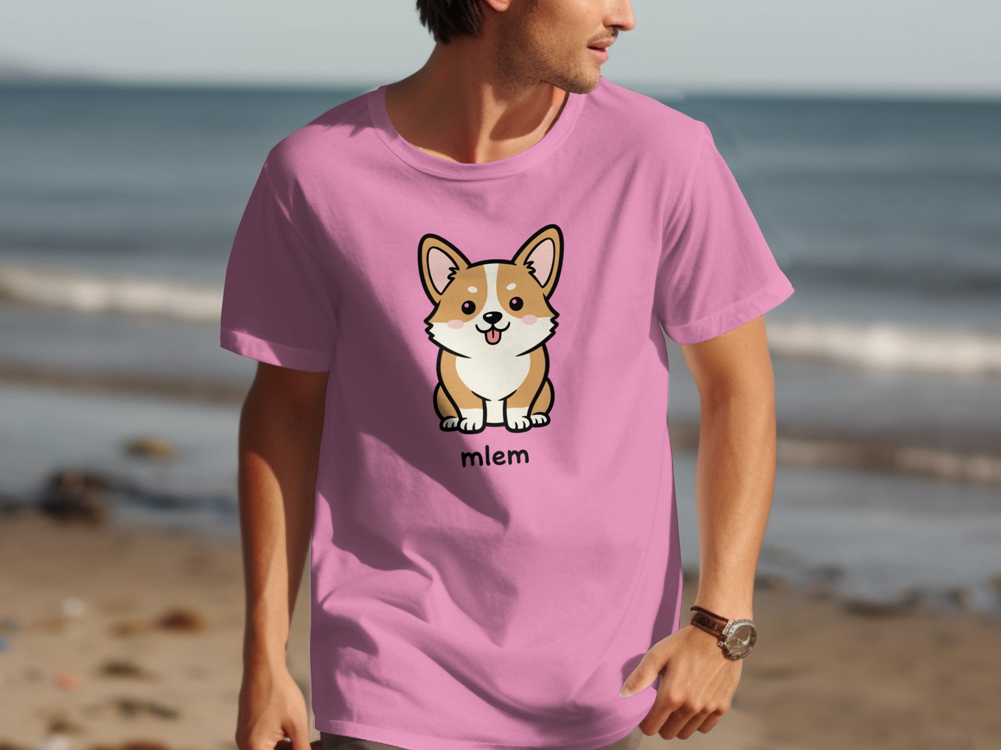 Cute Corgi Mlem Graphic Pink T-Shirt Product