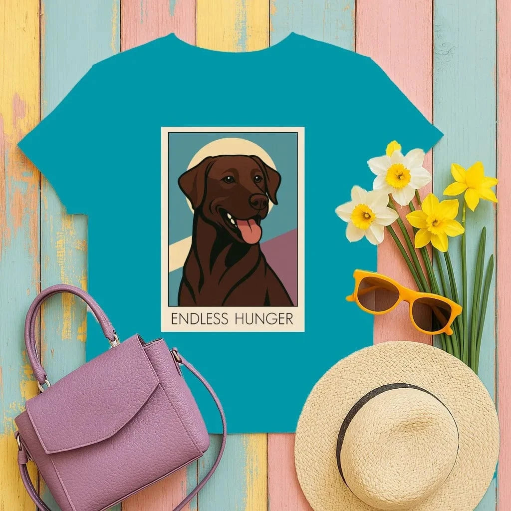 Endless Hunger Chocolate Labrador T-Shirt Tropical Blue T-shirt