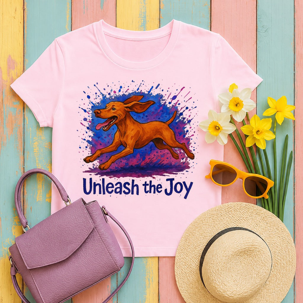 Unleash the Joy Vizsla Art T-Shirt in Light Pink