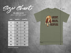 Gildan 5000 t-shirt size chart with chest width and length measurements.