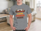 Grey t-shirt with "LOW POWER MODE" text and a dog napping on a couch.
