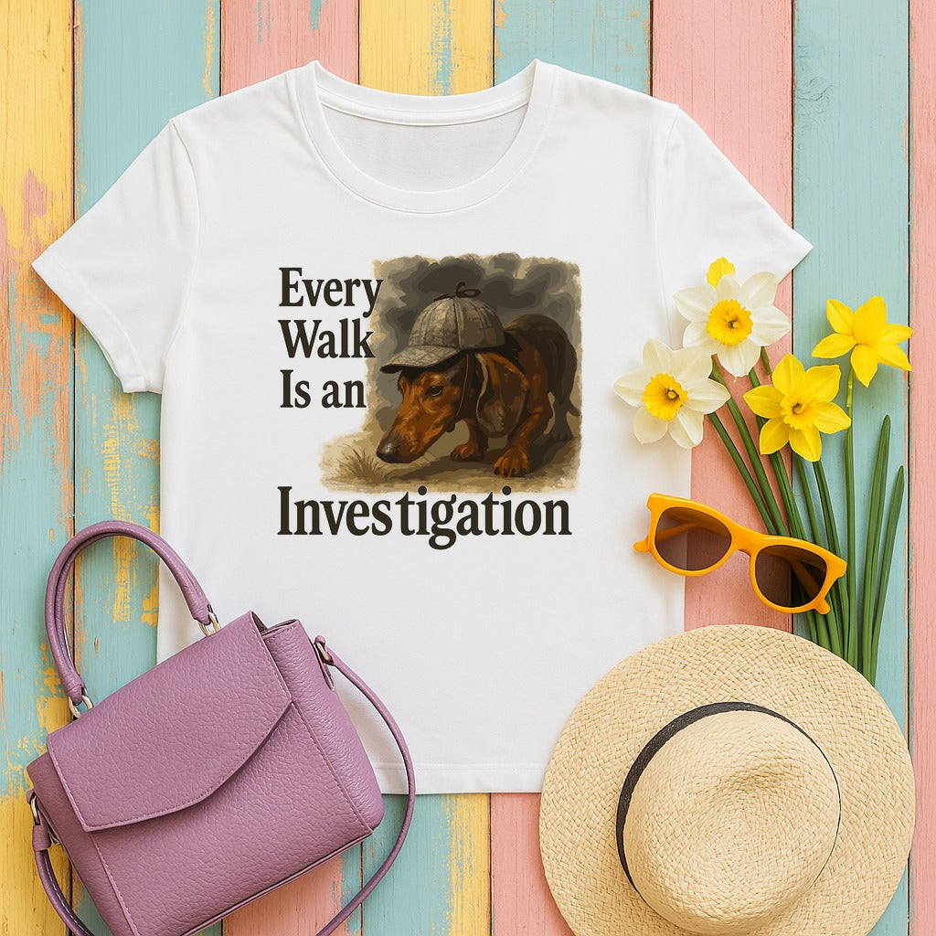 Snooping Dachshund Walk T-Shirt in White