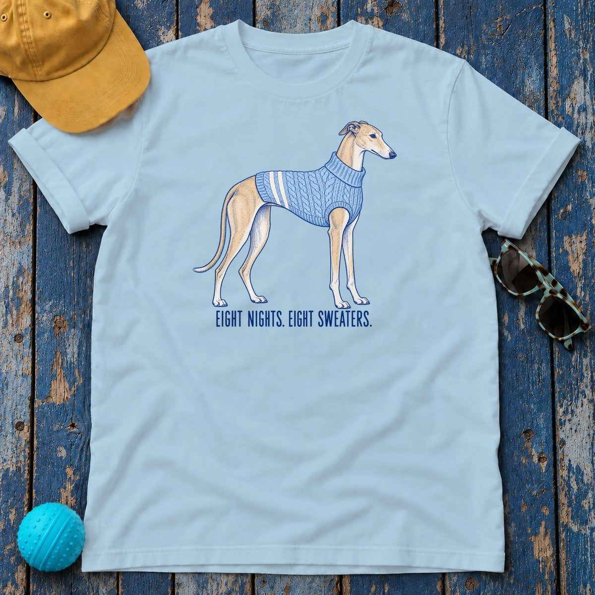 Eight Nights Eight Sweaters Greyhound T-Shirt in Light Blue - flat lay