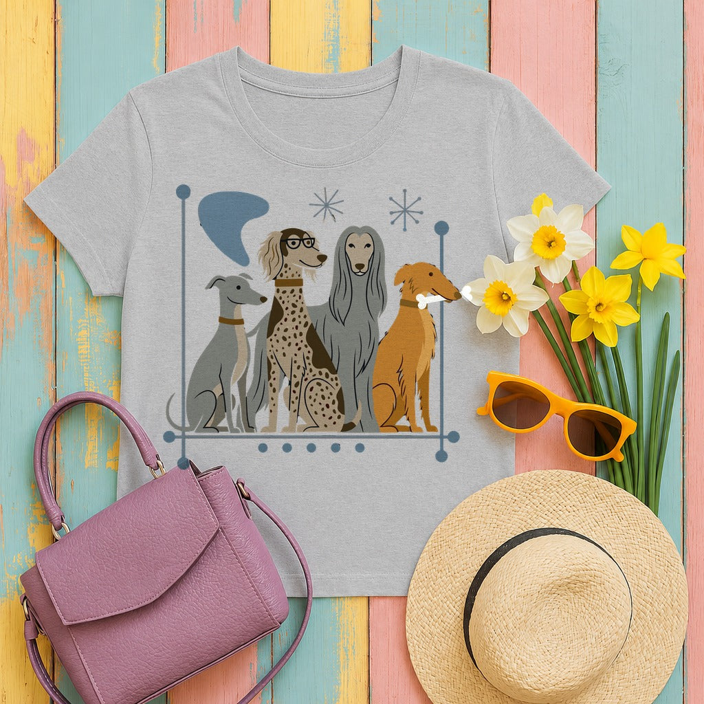 Atomic Sight Hounds Mid-Century Modern T-Shirt in Sport Grey