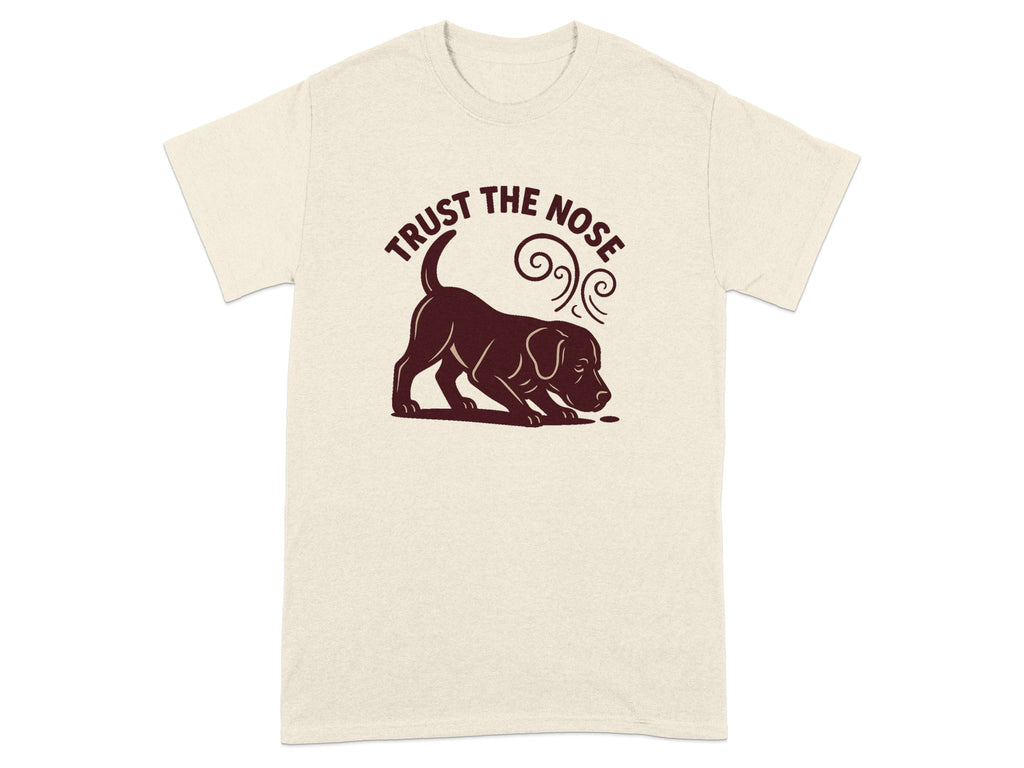T-shirt with brown dog graphic and text "TRUST THE NOSE"