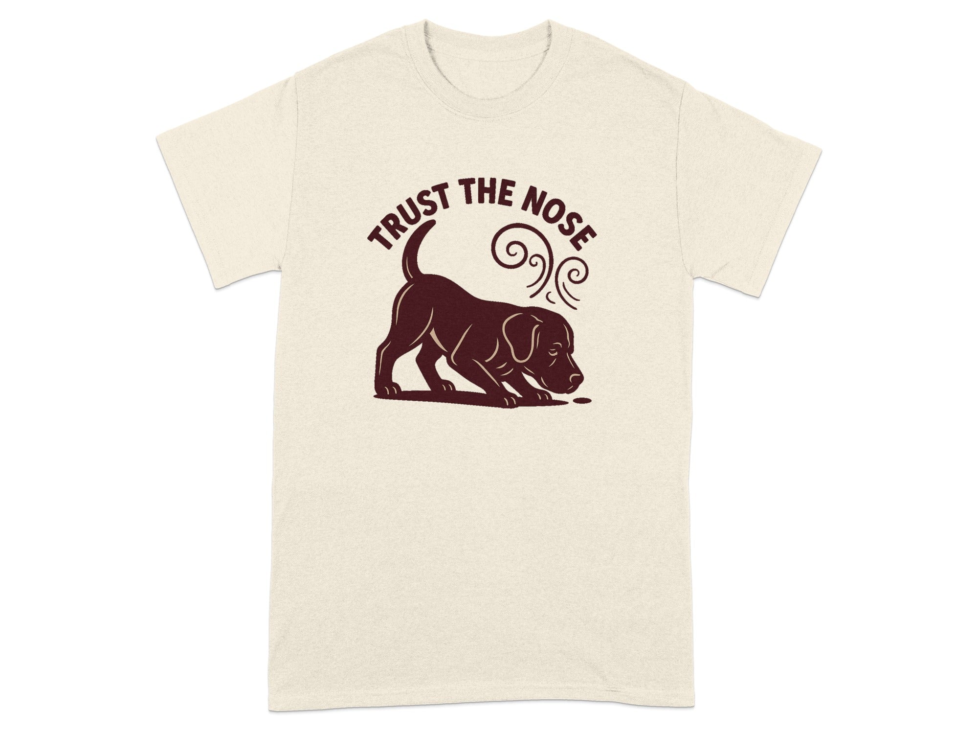 T-shirt with brown dog graphic and text "TRUST THE NOSE"