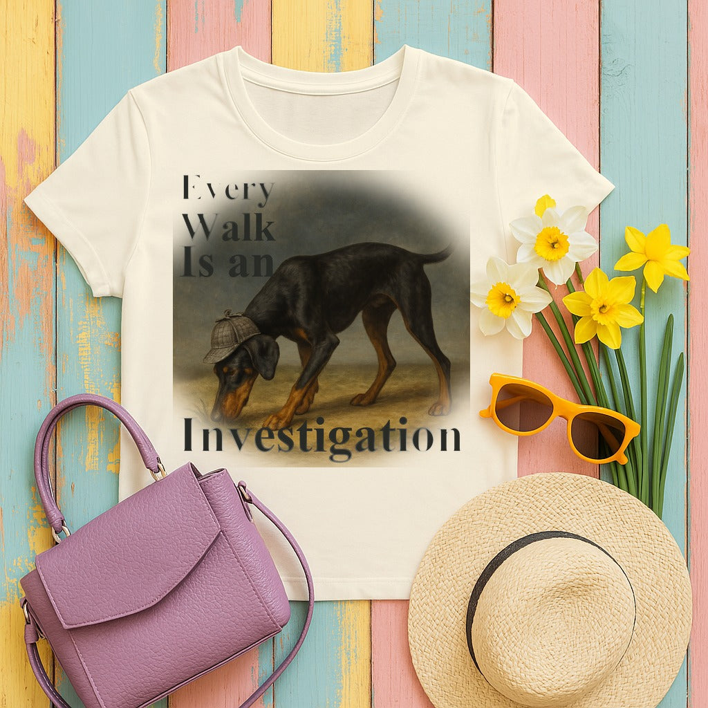 Doberman Every Walk Is an Investigation Tee in Natural