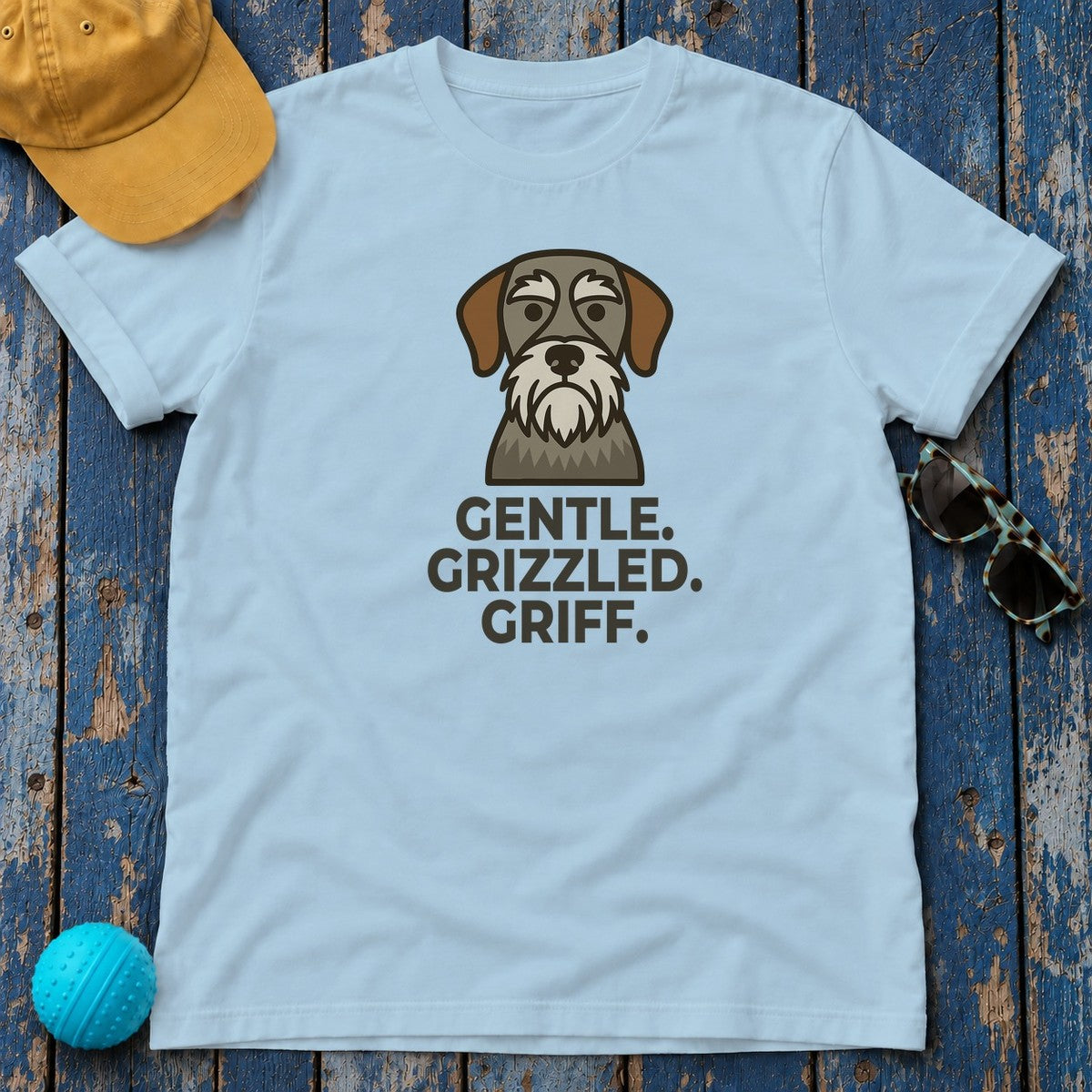 Gentle. Grizzled. Griff. Wirehaired Pointing Griffon T-Shirt in Light Blue