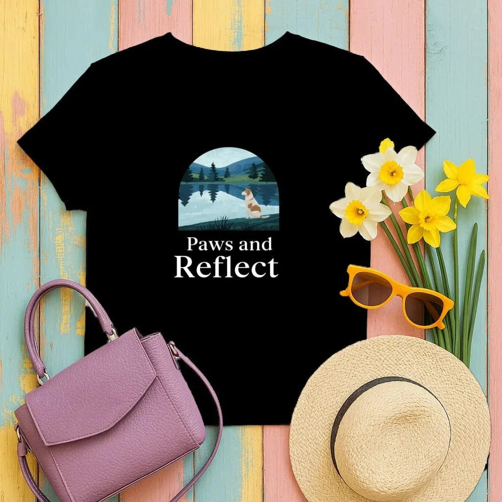 Paws and Reflect Dog Landscape Design for Nature Lover T-Shirt Black T-shirt