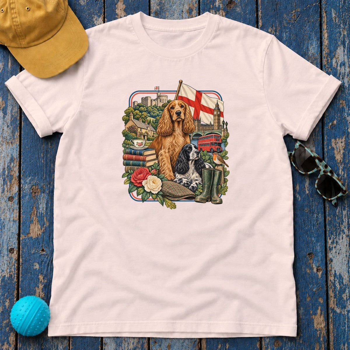 English Cocker Spaniel England Heritage T-Shirt in Soft Pink