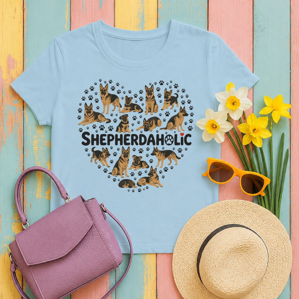 Shepherdaholic Heart German Shepherd T-Shirt in Light Blue