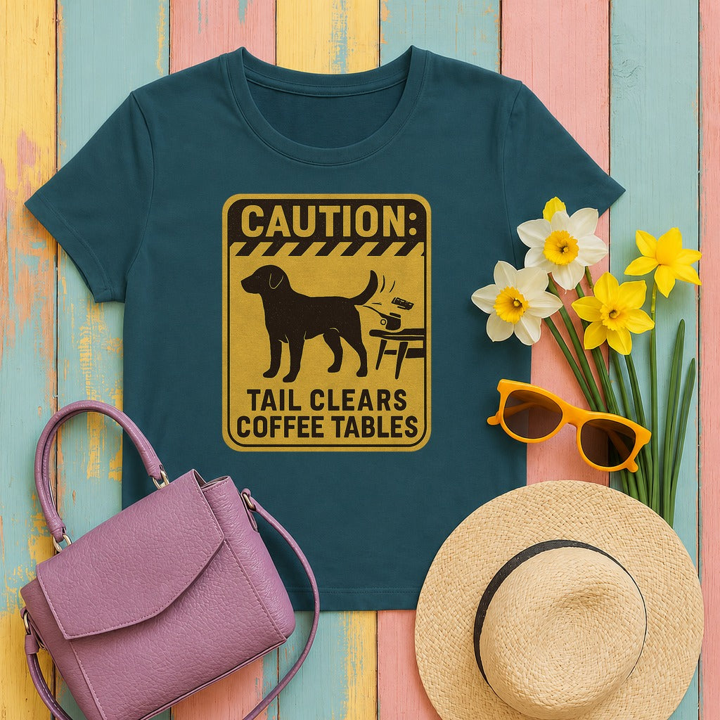 Chocolate Lab Tail Clears Coffee Tables T-shirt in Heather Deep Teal