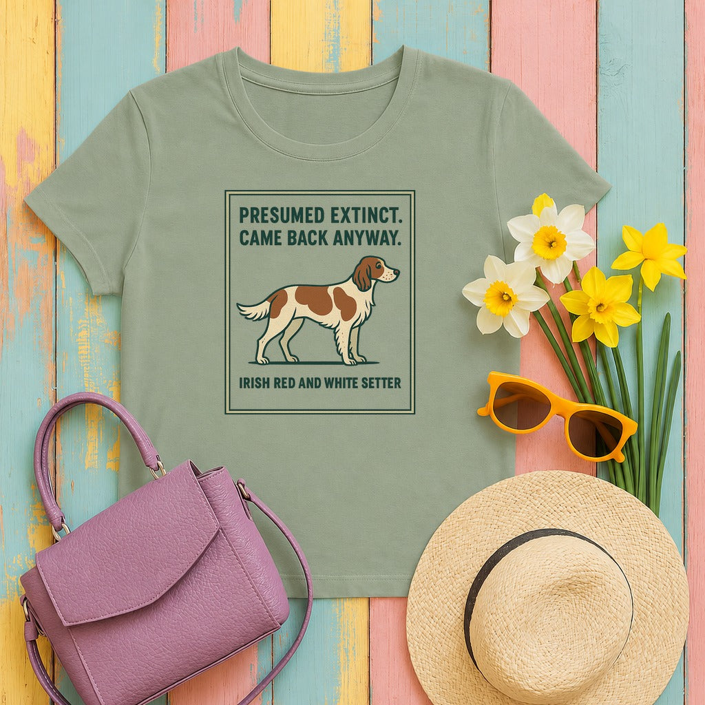 Irish Red and White Setter Presumed Extinct Tee in Sage
