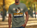 T-shirt with a dog illustration and text "Selective Hearing Champion".