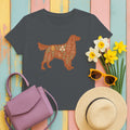 Floral Irish Setter Dog Silhouette Art Illustration T-Shirt in Charcoal