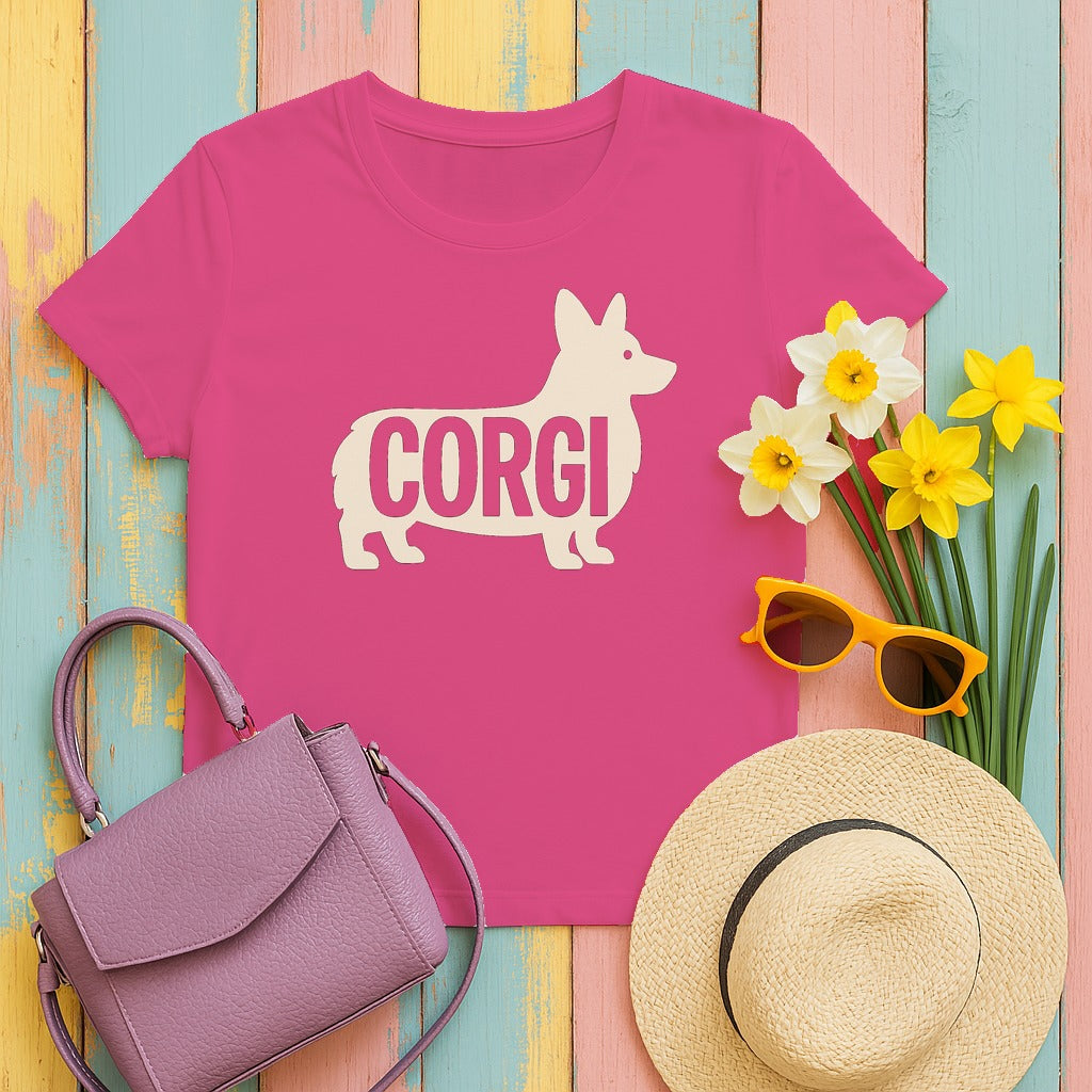 Artful Corgi Silhouette Premium T-Shirt in Heliconia