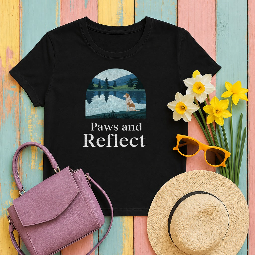 Contemplate life with our Paws and Reflect T-Shirts in Black