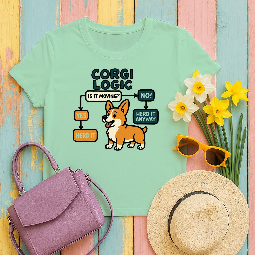 Corgi Logic Flowchart Illustrated T-Shirt in Mint Green