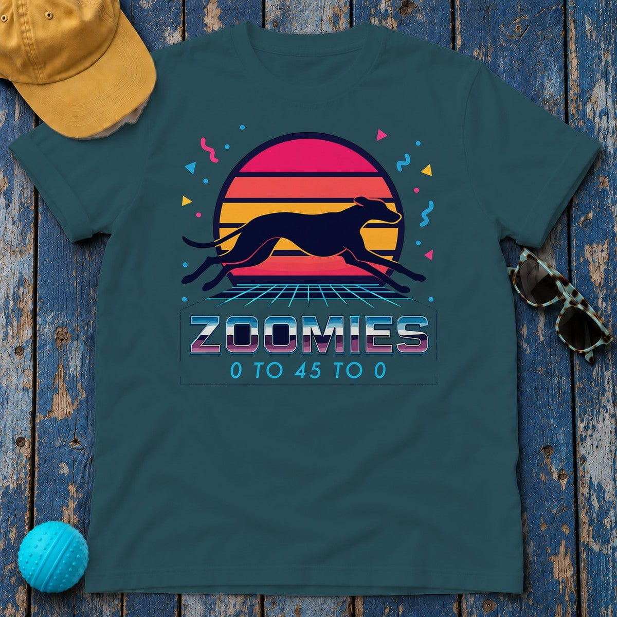 Greyhound Zoomies 0 to 45 to 0 Tee in Heather Deep Teal