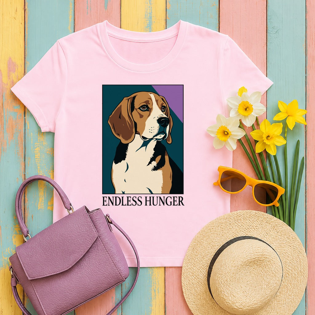 Endless Hunger Beagle Dog Graphic Trendy Animal T-Shirt in Light Pink