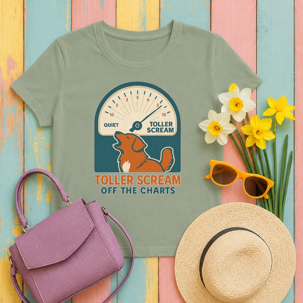Nova Scotia Duck Tolling Retriever Scream Decibel Meter T-shirt in Sage