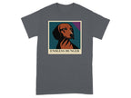 Dachshund portrait with text "ENDLESS HUNGER" on a dark gray t-shirt.