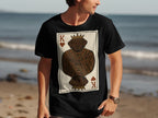Black t-shirt with King of Hearts playing card graphic featuring a crowned dog.