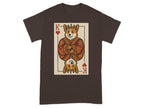 Corgi wearing a crown and royal robe on a King of Hearts playing card.
